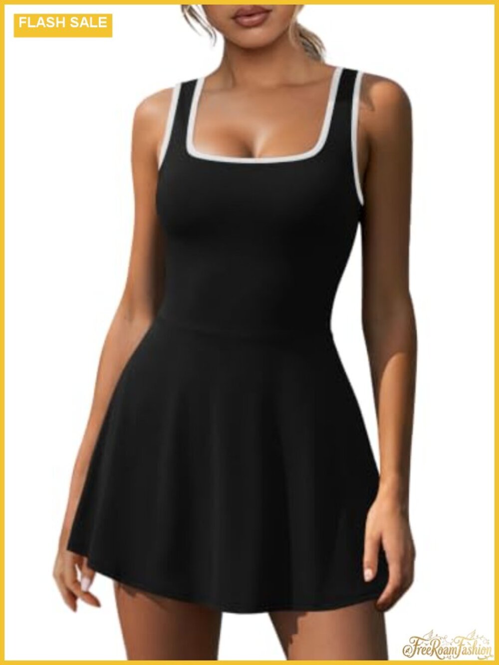 NIASHOT Women's Athletic Dress with Built-in Shorts & Pockets, Scoop Neck